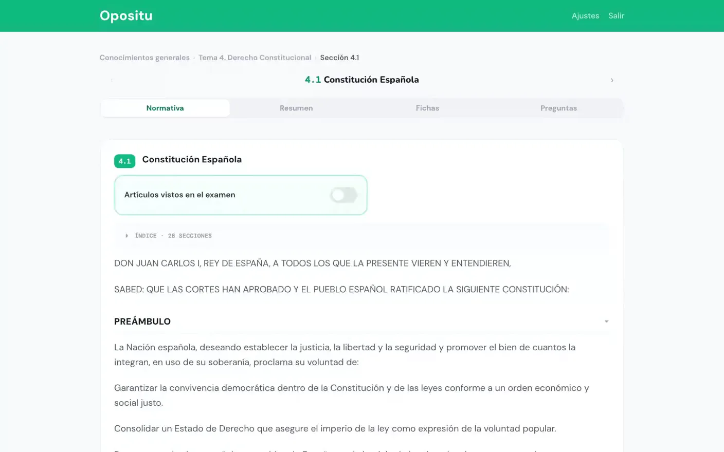 Recorrido por la Constitución en Opositu: el artículo 69 lleva el sello Visto en examen con seis convocatorias